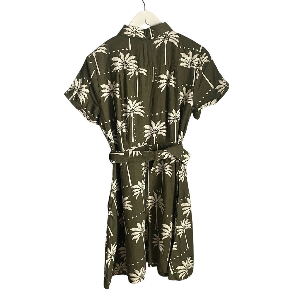 Tahari Linen Blend Dress Pockets Green Tropical Belted Vacation Resort Small - Picture 2 of 9